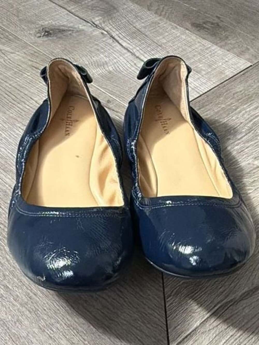 Cole Haan Navy Blue Patent Leather Bow Ballet Flats Size 11B - Picture 2 of 7